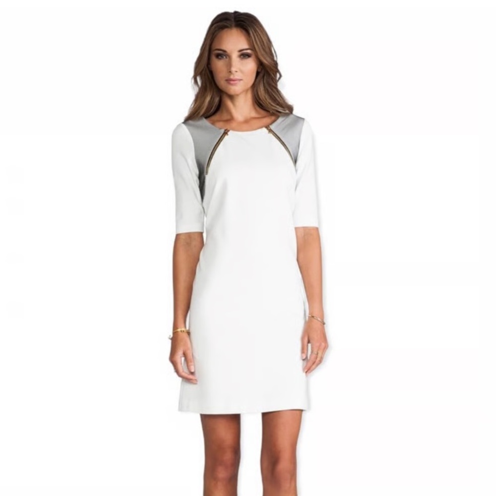 NWOT Trina Turk Milena White and Black Mesh Dress with Gold Zippers